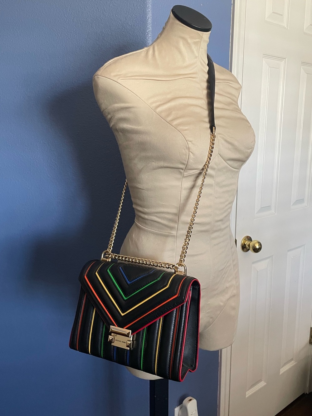 Michael Kors Black Striped Multicolor Whitney Bag - Picture 5 of 9